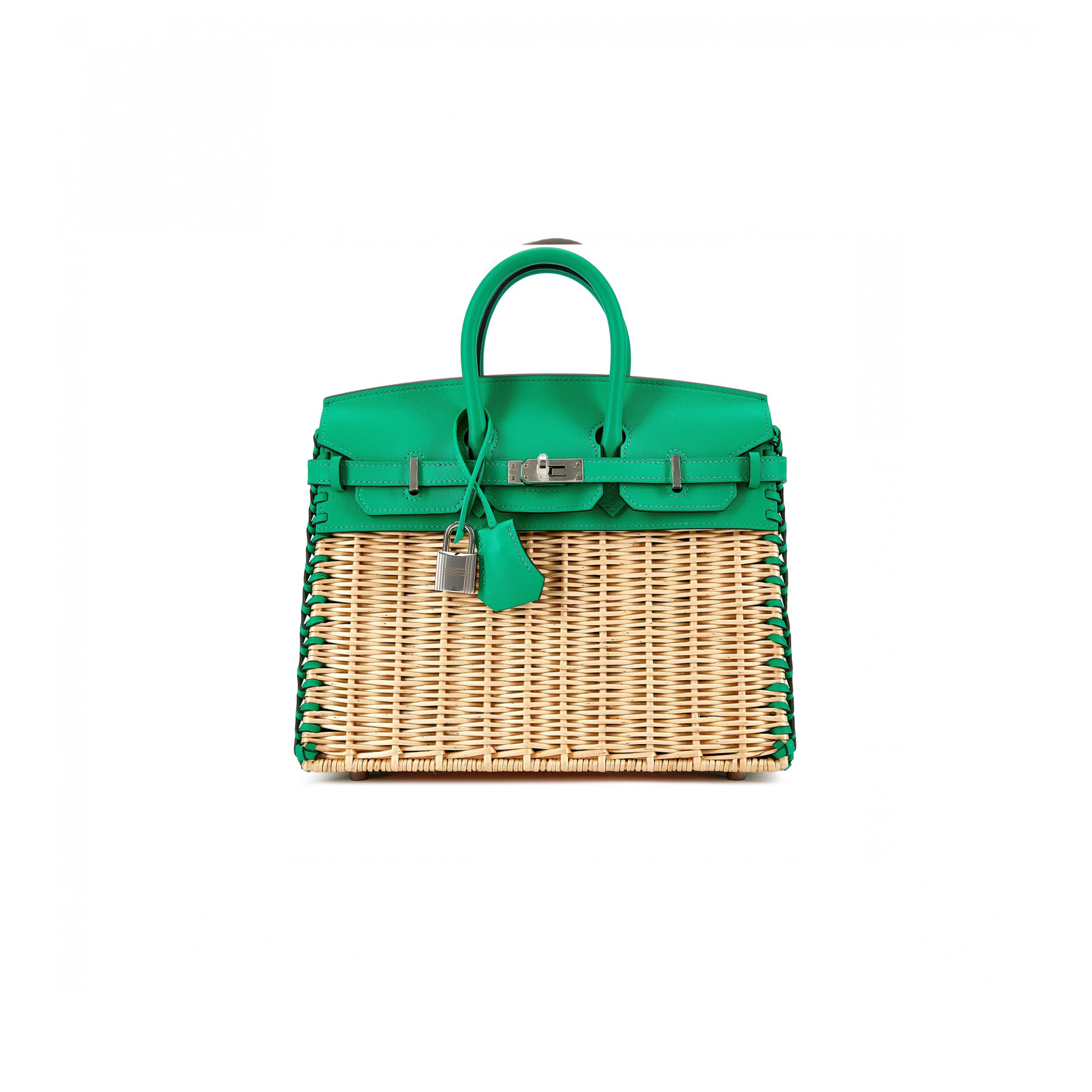 H**mes master birkin 25 picnic bag in mint green barenia leather and woven wicker h082668ck23 (25*20*13cm)